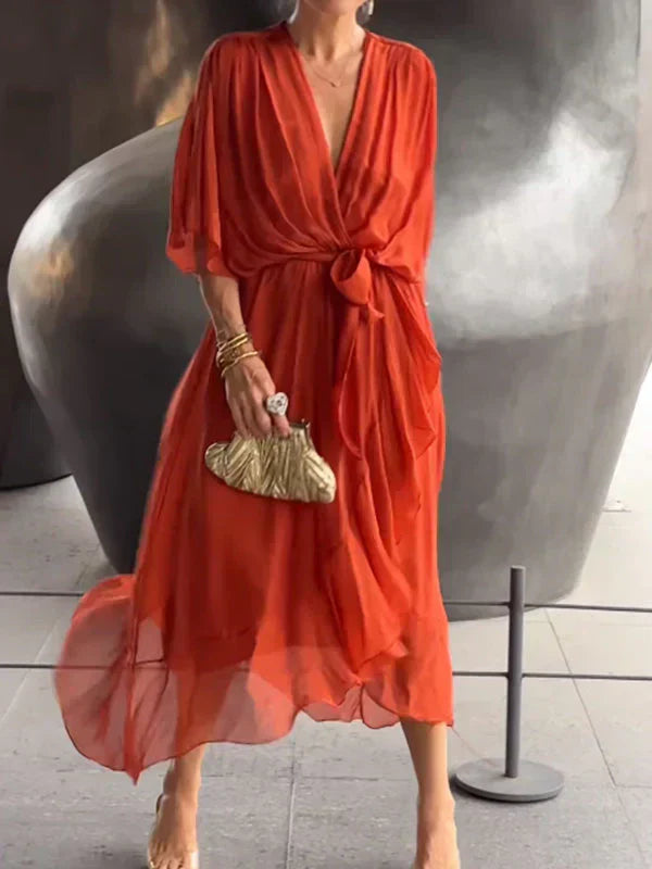 Nina – Robe en mousseline de soie à décolleté en V