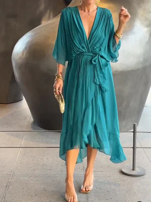 Nina – Robe en mousseline de soie à décolleté en V