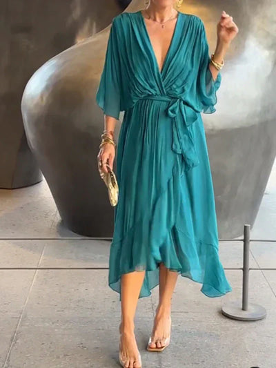 Nina – Robe en mousseline de soie à décolleté en V