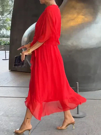 Nina – Robe en mousseline de soie à décolleté en V